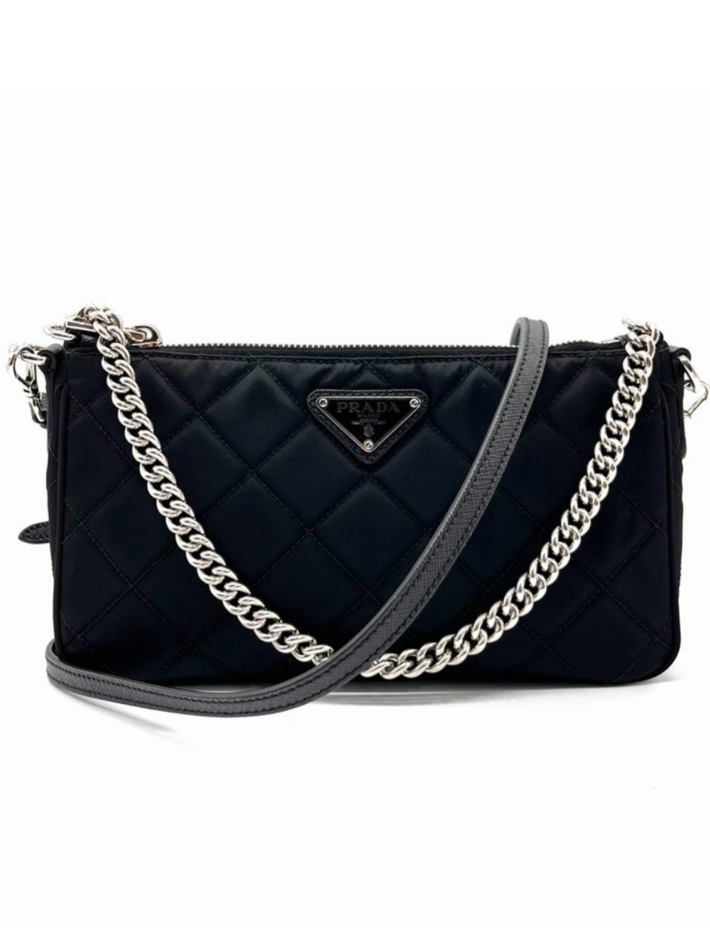 PRADA!! Authentic Prada bag! Black Quilted Nylon Bag with Silver Chain! Offers! - Picture 3 of 16